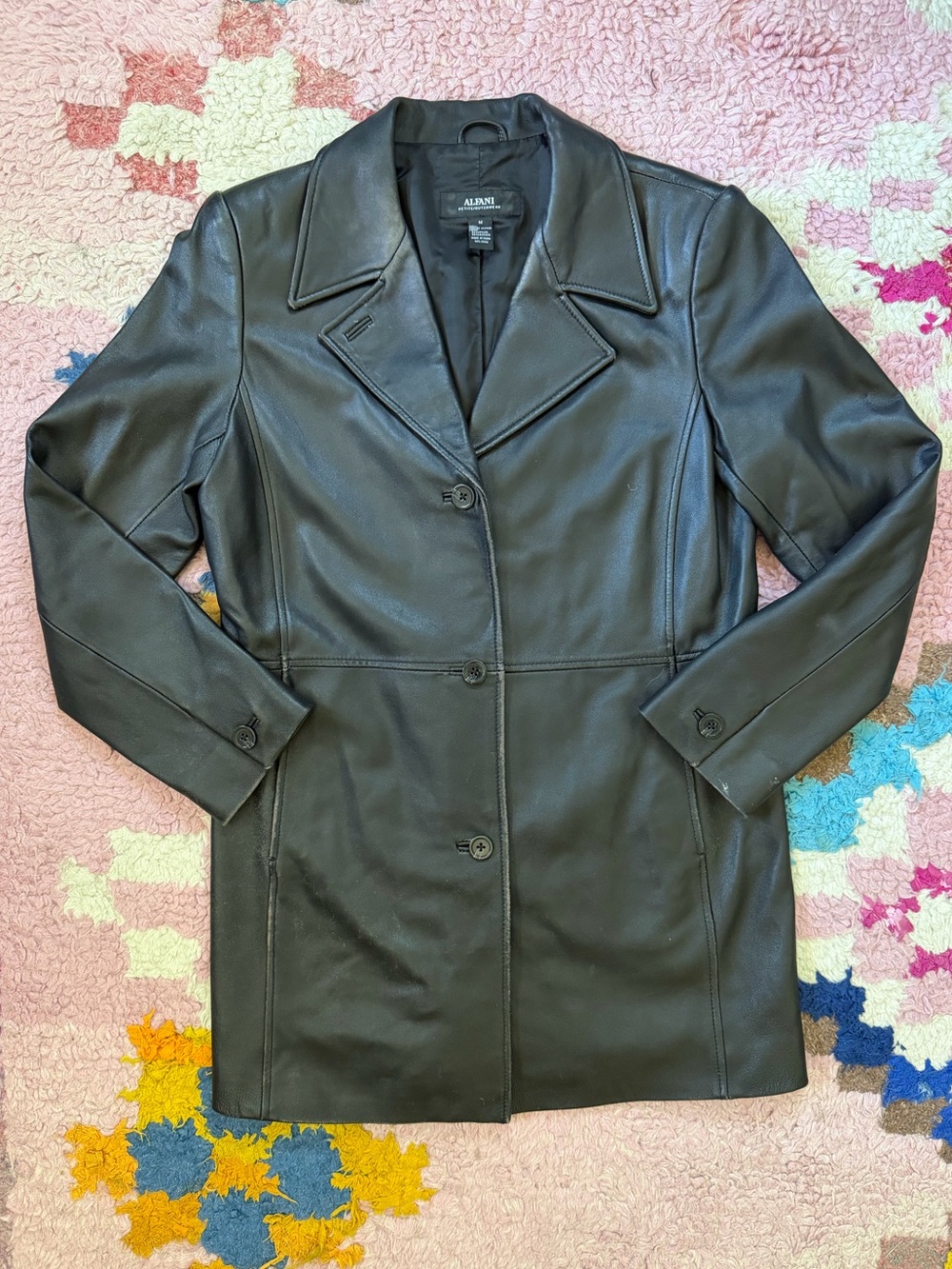 Alfani Black Leather Tailored Button-Front Jacket